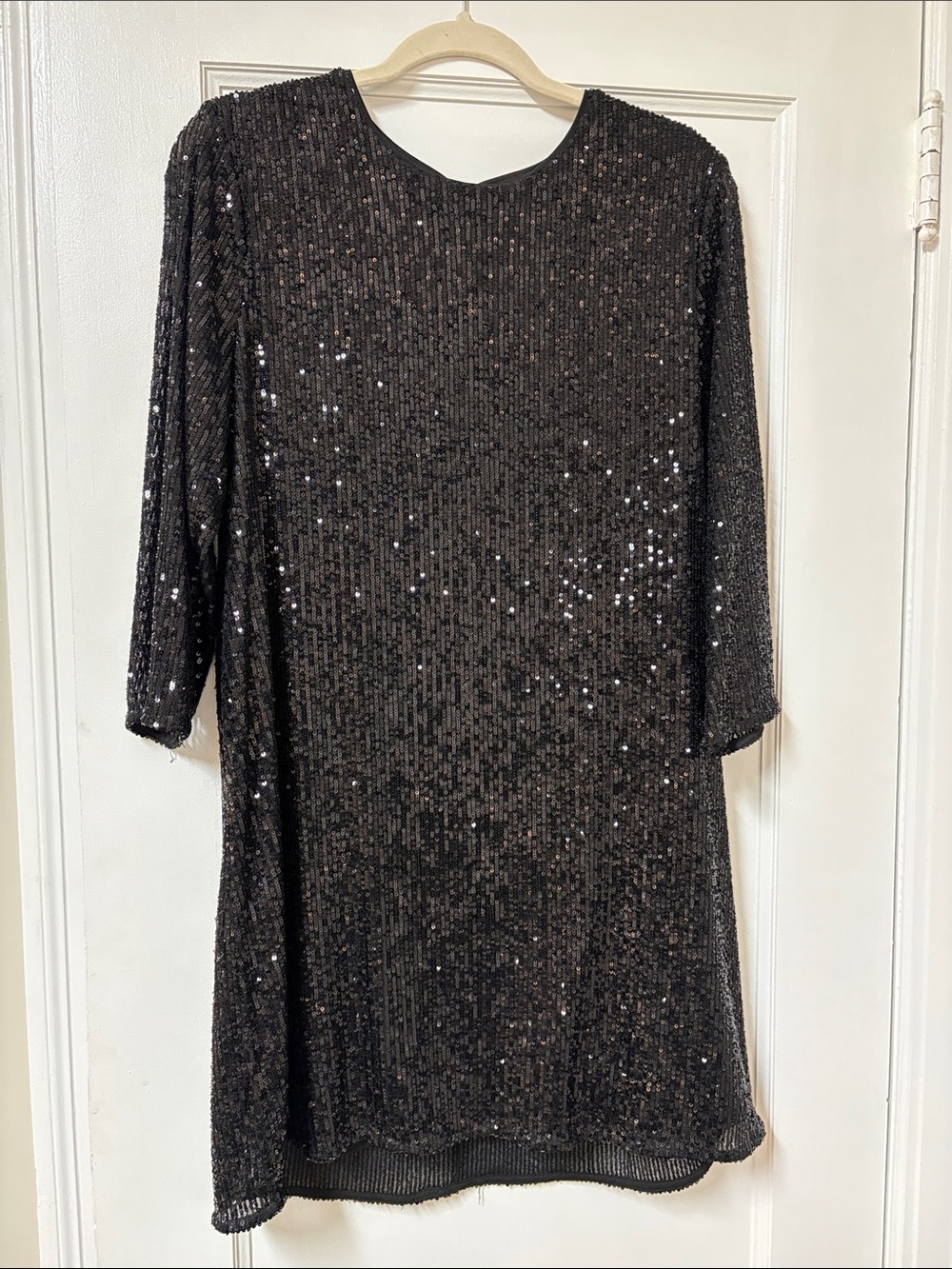 H&M Black Sequin Long-Sleeve Shift Dress